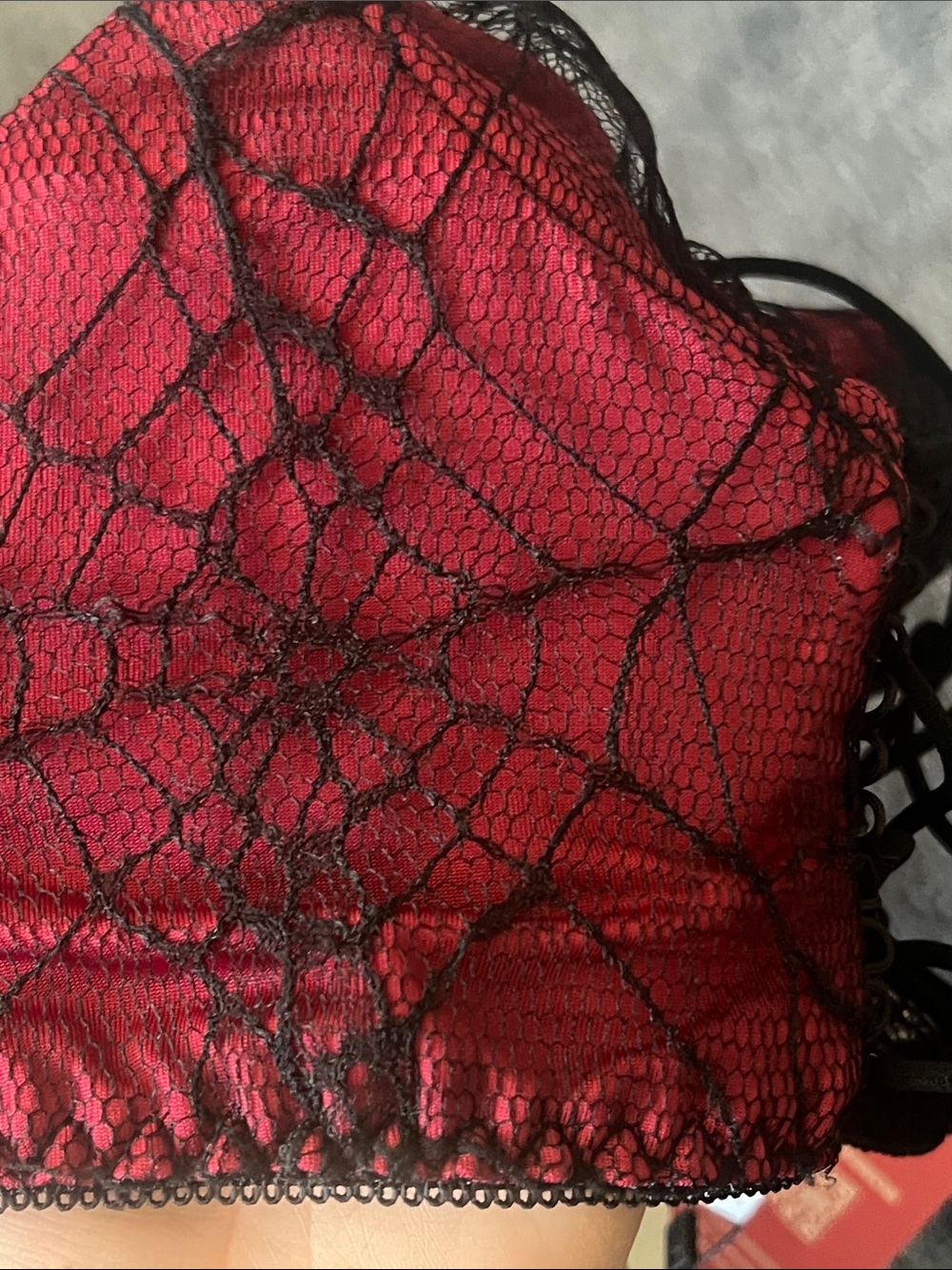 Shein Romwe Red and black goth spider web print lace-up top XS - Picture 5 of 7